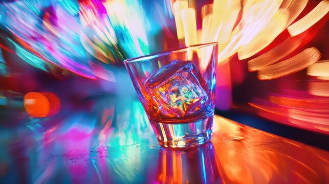 A dynamic shot of a bartender shaking a cocktail with blurred motion and vibrant bar lighting