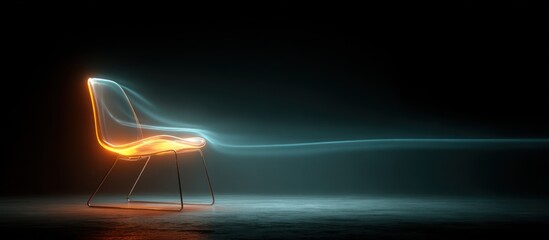 Illuminated chair with vibrant energy trails against a dark background