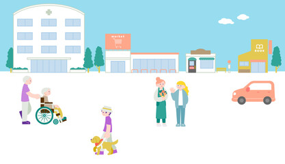 青空の下の穏やかな街並み　多様な人々の暮らし