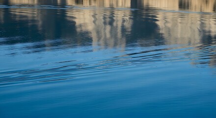 Reflections of Trees and Sky on a Calm Water Surface.