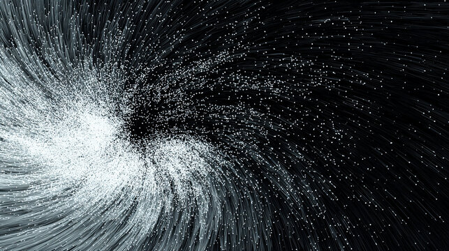 An algorithmic swirl resembles a digital galaxy symbolizing complexity data flow and the beauty of structured information representing abstract technology and futuristic computational design