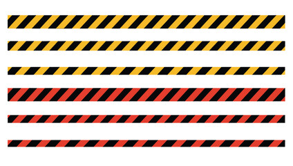 Striped Hazard Tapes Yellow & Black, Red & Black Safety Warnings, Vector Set