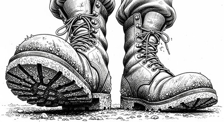 Close-up shot of soldiers' boots.