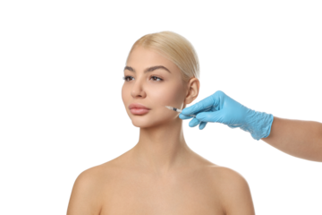 Skincare expert enhancing skin appearance, isolated on white, PNG