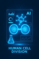  Human cell division process visualized through neon holographic interface