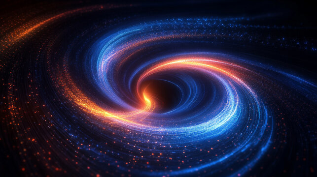 An algorithmic swirl resembles a digital galaxy symbolizing complexity data flow and the beauty of structured information representing abstract technology and futuristic computational design