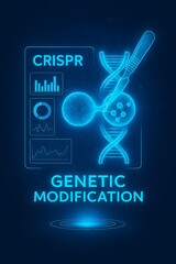 Genetic modification concept showing DNA editing with virtual CRISPR hologram