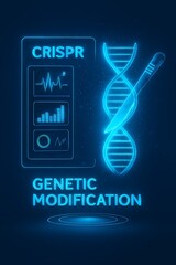Genetic modification concept showing DNA editing with virtual CRISPR hologram.