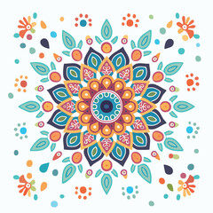 Intricate Multicolored Mandala Pattern With Turquoise Coral Pink Petals And Radial Floral Design