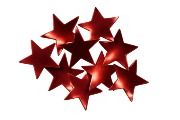 Red stars in a cluster, creating a festive holiday decoration, symbolizing celebration, success, and winning. Transparent background
