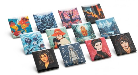 Fototapeta premium さまざまなアートワークのピンバッジコレクション