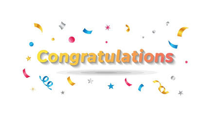 Festive congratulations banner with a burst of colorful confetti and streamers for a party or celebration