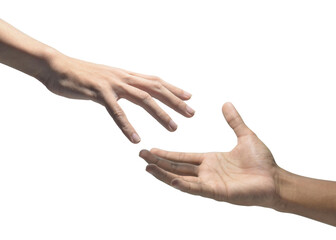 Two hands reaching out to each other on transparent background