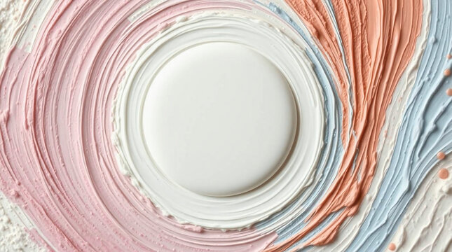 Abstract Impasto Painting with White Circle and Pastel Texture &ndash; Modern Art Background