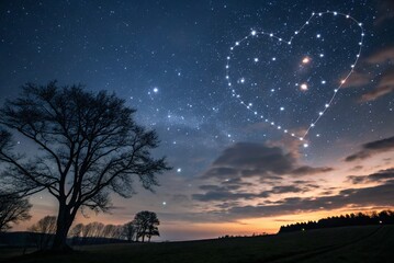 Love heart shapes in night sky as Valentine's Day background - generated by ai