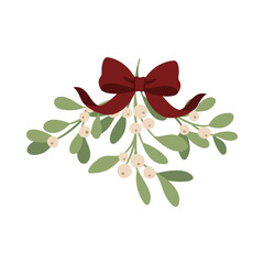 Jemioła i czerwona kokarda. Świąteczna ilustracja wektorowa. © Monika
