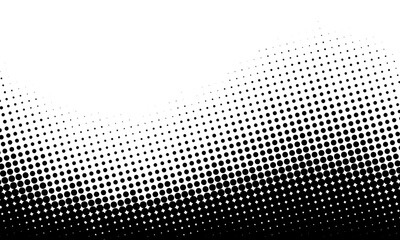Dynamic black and white halftone dot pattern creating a smooth gradient transition, perfect as an abstract graphic design background, texture, or overlay with a modern, minimalist aesthetic