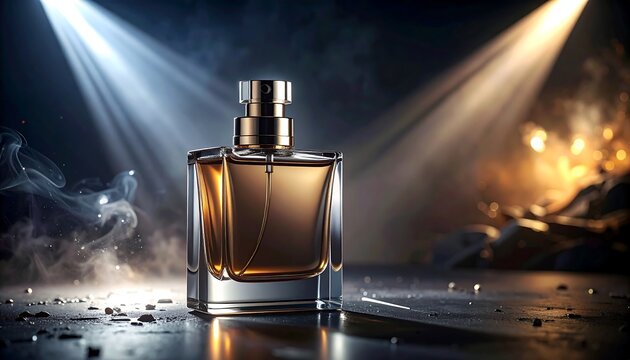 Elegant Perfume Bottle in Dramatic Lighting for Advertising.
