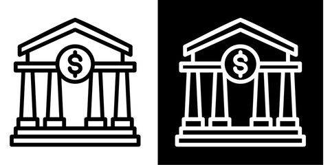 Bank Icon Set White Style Collection