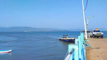 boats on the sea and beautiful view at dighi jetty in maharashtra in india.