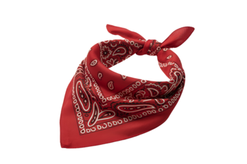 Red paisley bandana tied in a knot isolated on transparent background