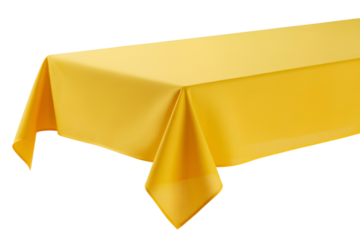Yellow tablecloth draped over a table isolated on transparent background