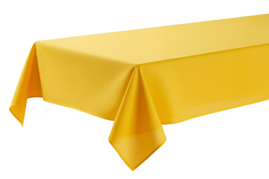 Yellow tablecloth draped over a table isolated on transparent background