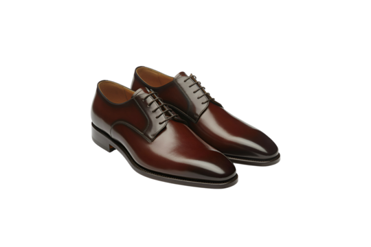 Classic brown leather derby shoes isolated on transparent background