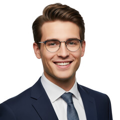 Smiling man in suit and glasses isolated on transparent background