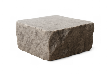 Individual grey stone paver forming a solid building material block with rough texture on a transparent background