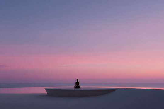 rooftop yoga at sunrise, individual engaged in yoga at sunrise on a rooftop with serene posture, against a pastel sky