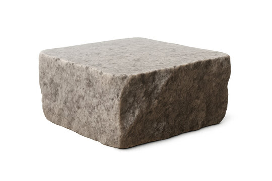 Individual grey stone paver forming a solid building material block with rough texture on a transparent background
