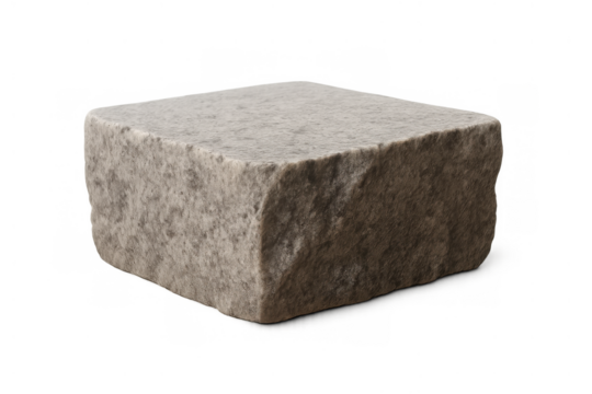 Individual grey stone paver forming a solid building material block with rough texture on a transparent background - Powered by Adobe