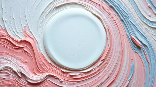 Abstract Impasto Painting with White Circle and Pastel Texture &ndash; Modern Art Background II