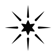 Stylized black star icon with eight radiating spikes on a white background, representing sparkle or burst.