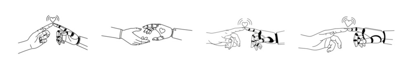 Four distinct illustrations of hands shaking, symbolizing agreement, partnership, or greeting in a minimalist line art style.