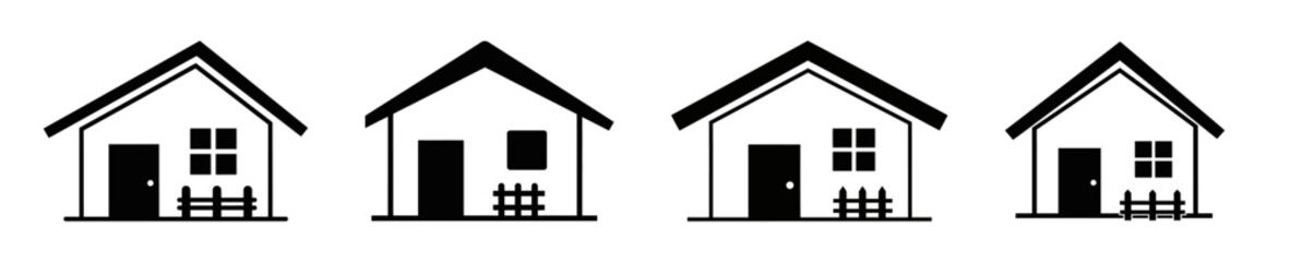 Four houses in a row, each with a different design, showcasing architectural variety and detail.
