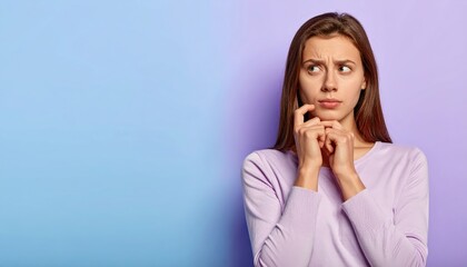 Concerned young woman thinking with doubtful expression — uncertainty and decision making
