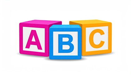ABC Pink, blue, & orange blocks with letters on a white background