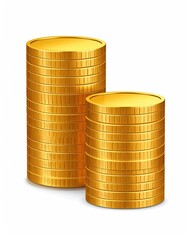 Two stacks of shining gold coins on a white backdrop