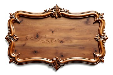 Blank wooden sign or nameplate with intricate frames isolated on white background	