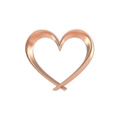 3D metallic rose gold heart shape isolated on white background