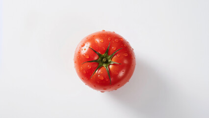 Overhead View of a Fresh, Water Droplet Covered Tomato on White