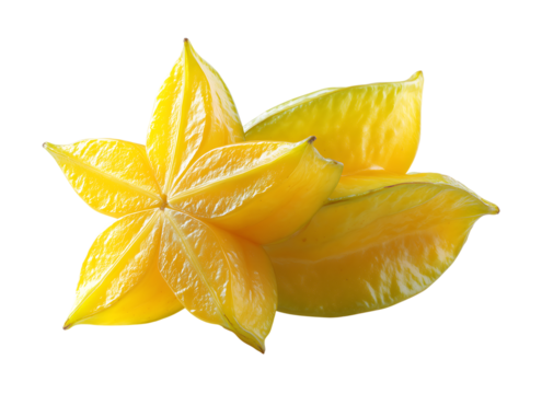 Vibrant Yellow Star Fruit (Carambola) isolated on transparent background