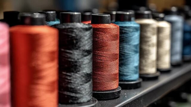 Industrial heatresistant embroidery threads displayed neatly on spools highlighting their robust texture and enhanced strength for heavyduty applications in extreme heat