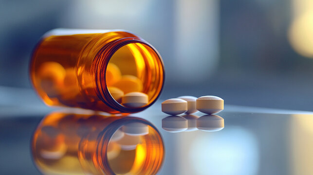 An empty pill bottle with reflection symbolizes choice responsibility and care representing mindfulness in health decisions and the delicate balance of wellness and personal well being