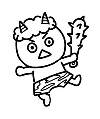 かわいい鬼の線画イラスト