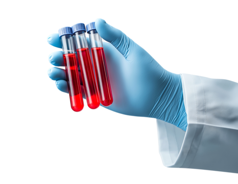 Scientist Holding Blood Samples in Test Tubes isolated on transparent background