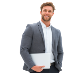 Confident Young Professional Holding Laptop isolated on transparent background