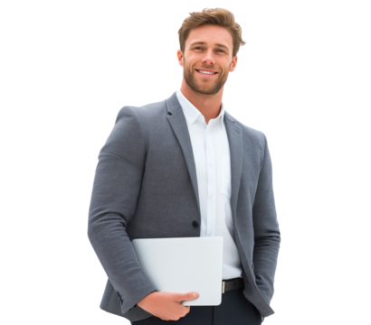 Confident Young Professional Holding Laptop isolated on transparent background